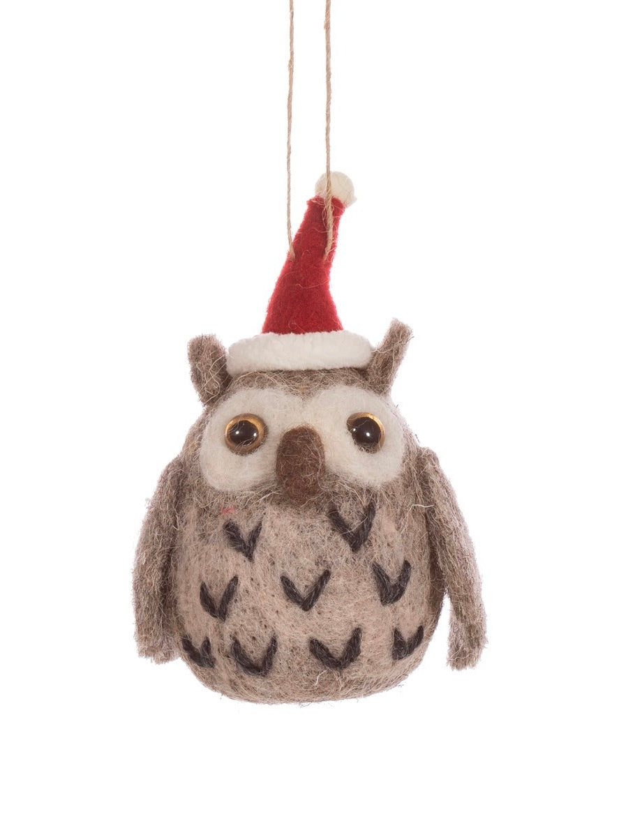 Owl In Hat Felt Christmas Decoration