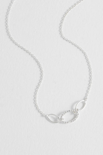 Silver Oval Link CZ Chain Necklace