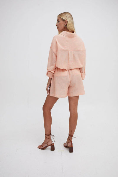 Heidi Orange Stripe Linen Blend Shorts by Fika