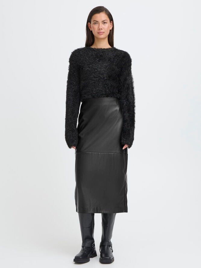 Black Faux Leather Skirt By ICHI