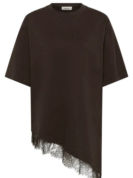 Chocolate Asymmetric Lace Tee By Soaked