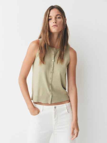 Khaki Sleeveless Fine Knitted Tank by Ese O Ese