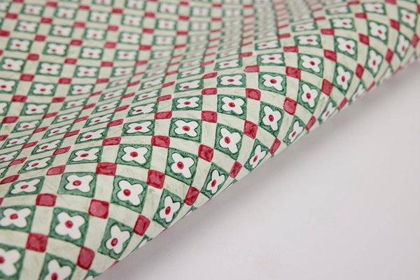 Block Printed Wrapping Paper Sheets - Floral Checks Sage
