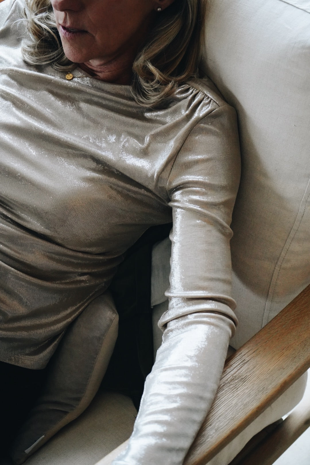 Champagne Jersey Lurex Blouse by Co’Couture