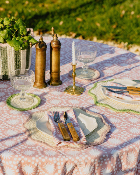 Pink Sunburst Block Print Tablecloth 180x280cm