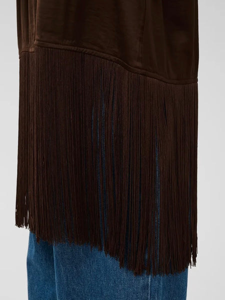 Chocolate Satin Fringe Top By Soaked