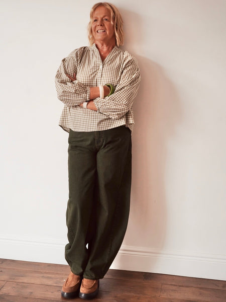 Moss Green High Rise Barrel Jeans by Nümph
