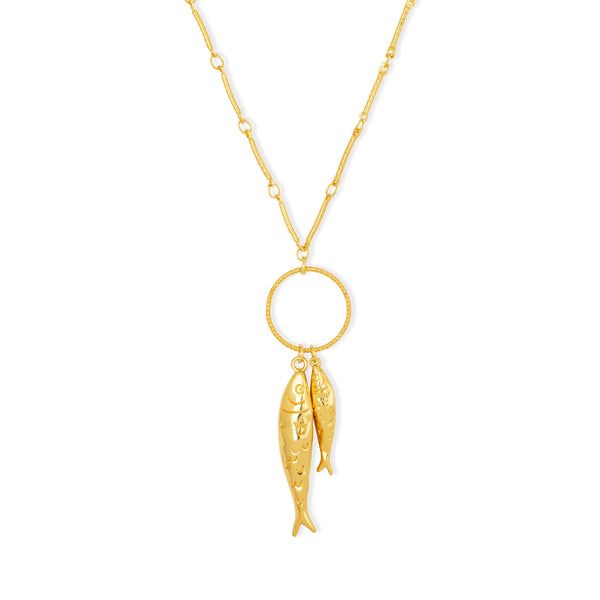 Sardine Fish Long Gold Necklace by Ashiana