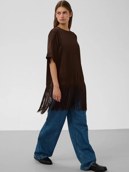 Chocolate Satin Fringe Top By Soaked