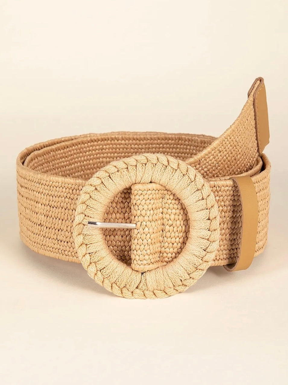 Beige Raffia Stretch Belt