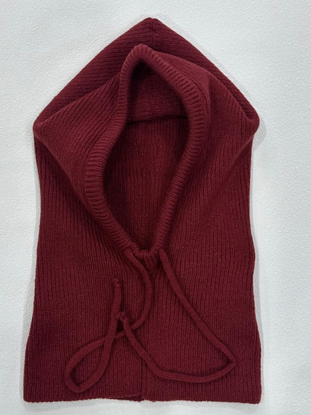 Burgundy Knitted Tie Detail Hood