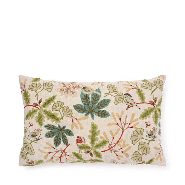 Orchard Birds Linen Embroidered Cushion by Sophie Allport