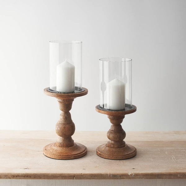 Small Wood Pillar Candle Holder, 30cm