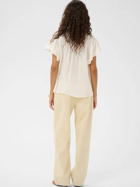 White Frill Sleeve Linen Mix Blouse By Soaked