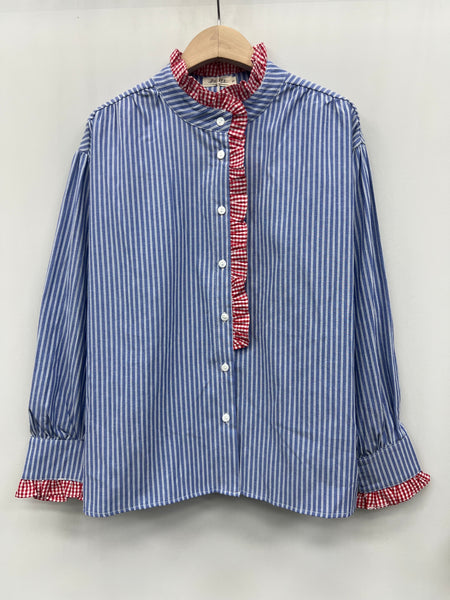 Sky Stripe Shirt Gingham Frill by Lili and Lala
