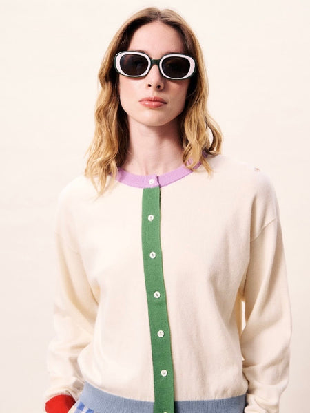 Cream Colour Block Cardigan by Frnch