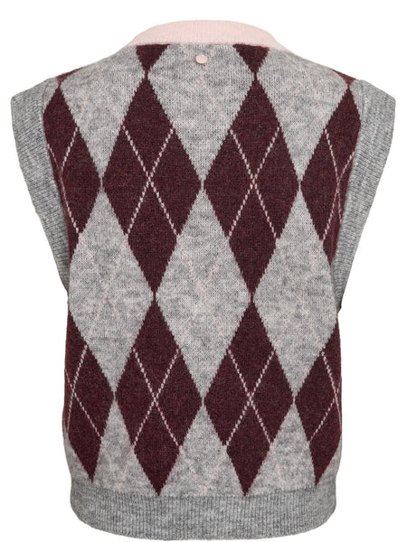Burgundy Argyle Knitted Tank by Numph