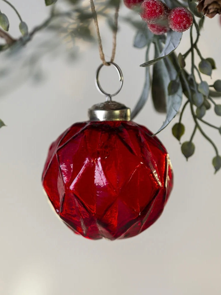 Red Glass Diamond Cut Bauble