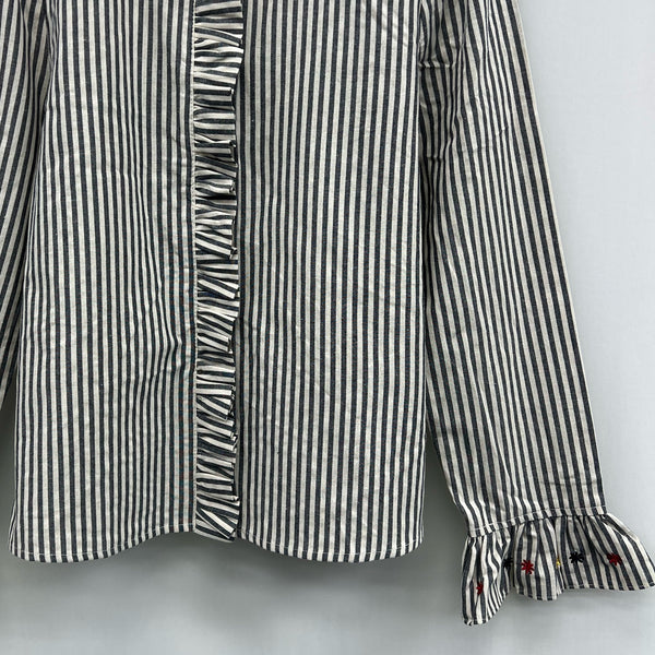 Midnight Stripe Frill Cotton Blouse by Lili and Lala