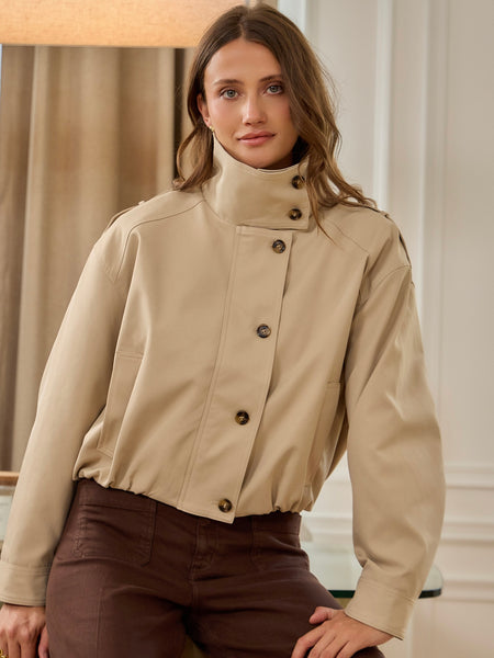 Cropped Funnel Neck Trench Coat by Lovie and Co