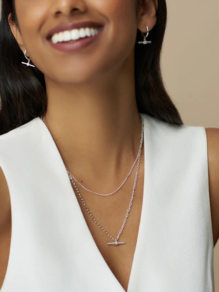 Silver Crystal Detail T-Bar Earrings  by Orelia