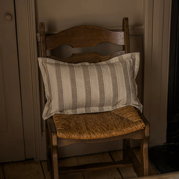 Taupe Feather Filled Woven Stripe Cushion