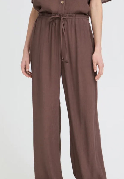 Chocolate Drawstring Wide Leg Trouser by B.Young