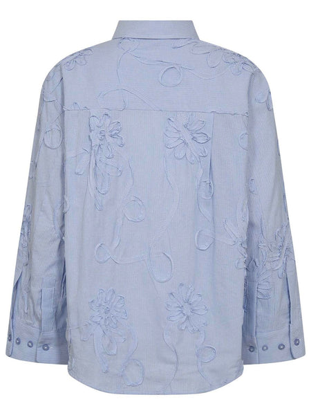 Pale Blue Stripe Flower Shirt by Co Couture