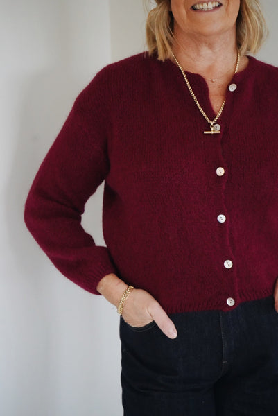 Burgundy Mohair Long Sleeve Cardigan