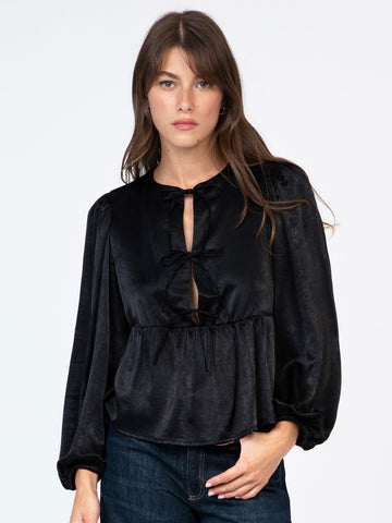 Black Satin Kaelyna Blouse by Ange