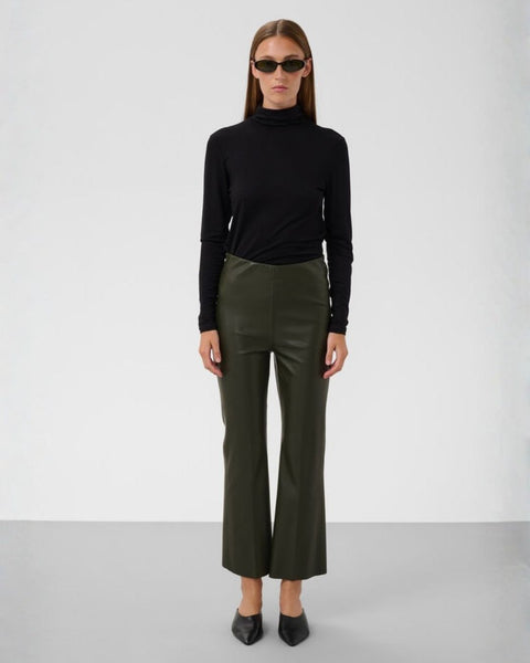 Olive Green Faux Leather Trouser by Soaked