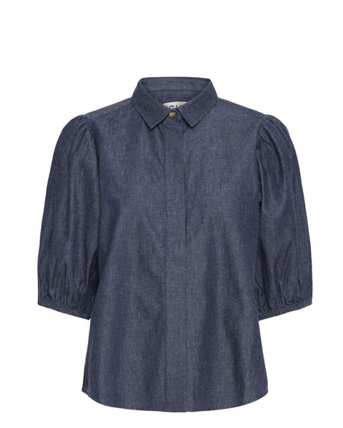 Denim Puff Sleeve Blouse by Ichi