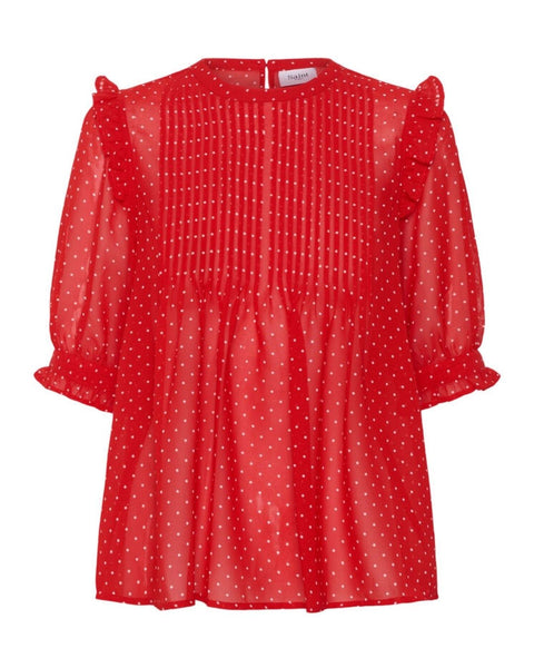 Cherry Red Polka Dot Smock Blouse by Saint Tropez
