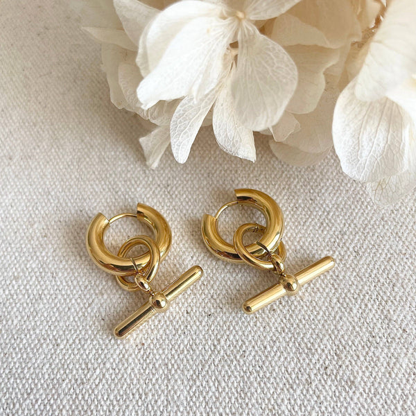 Gold Bar Hoop Earrings by Little Nell