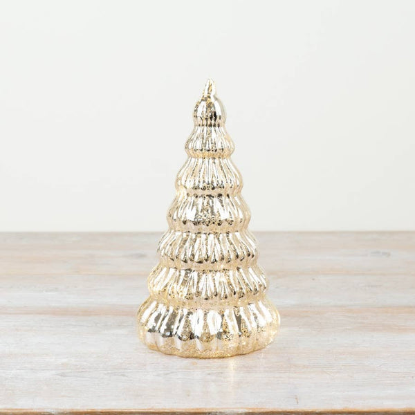 Gold LED Medium Glass Light Up Xmas Tree 23cm