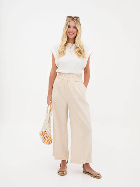 Ria Neutral Wide Leg Linen Mix Trousers by Fika
