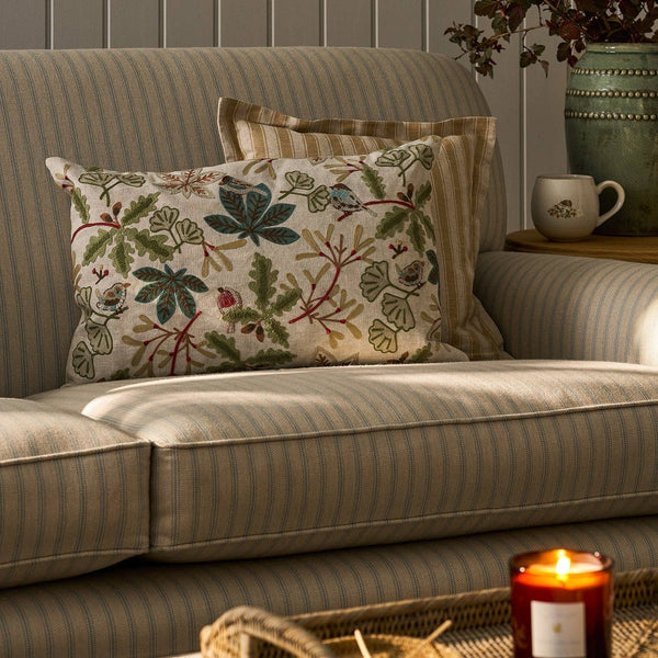 Orchard Birds Linen Embroidered Cushion by Sophie Allport