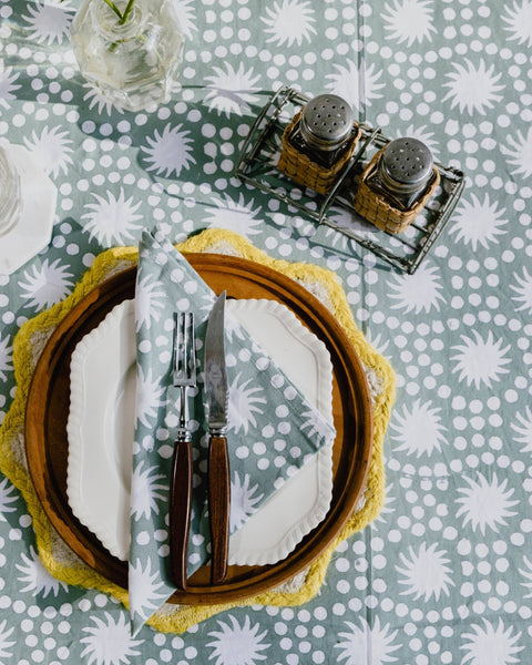 Green Sunburst Block Print Tablecloth 180x280cm