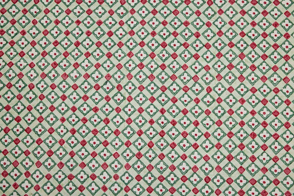 Block Printed Wrapping Paper Sheets - Floral Checks Sage