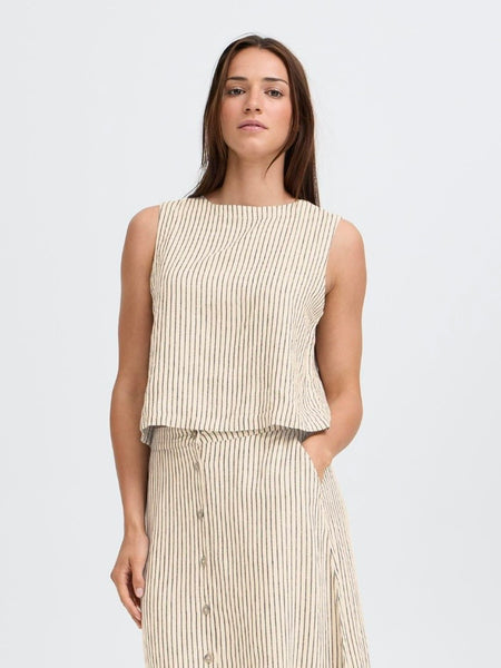 Neutral Stripe Linen Mix Boxy Top by B Young