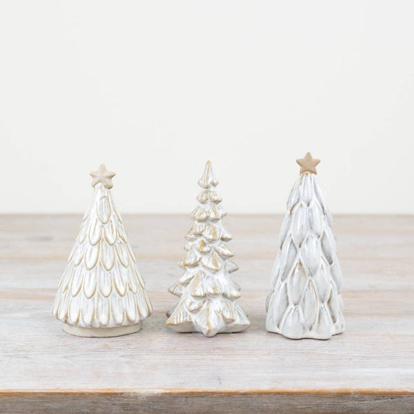 Ceramic Christmas Tree With Whitewash Finish 12.5cm