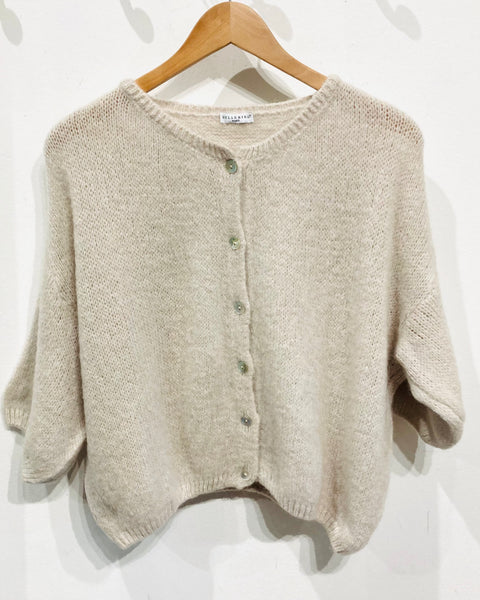 Stone Mohair Short Sleeve Cardigan