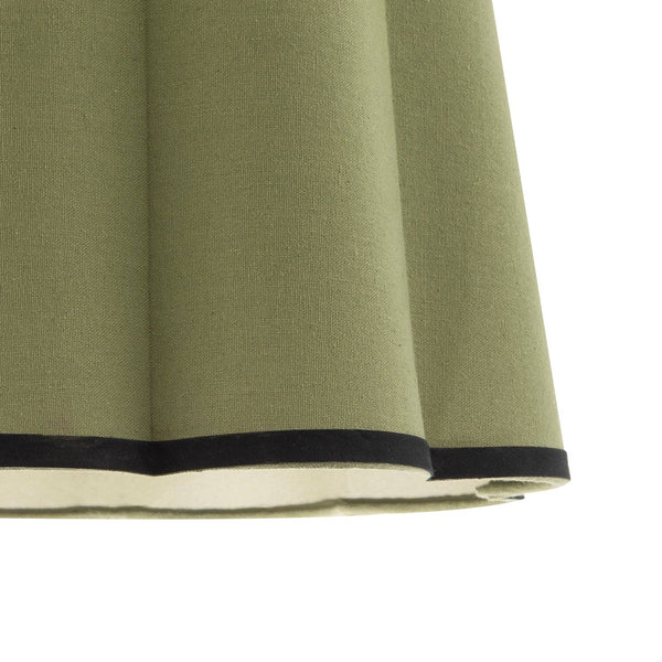 Olive Green Linen Scallop Drum Lamp Shade with Black Cotton Trims
