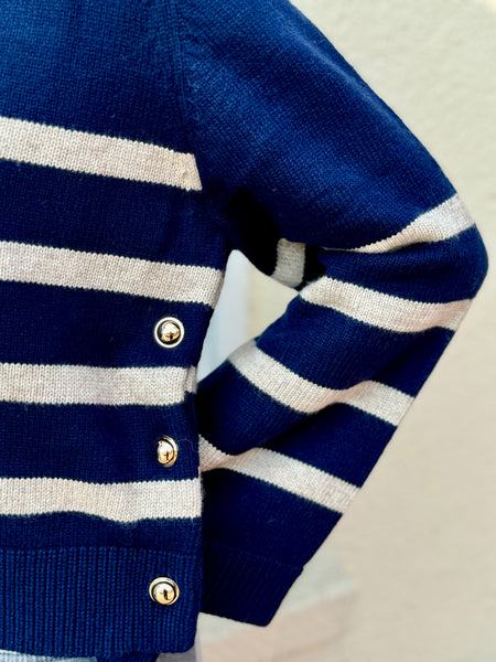 Navy Stripe Button Knit by Co Couture