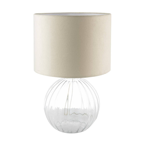 Contemporary Clear Ribbed Glass Table Lamp with Velvet Fabric Shade