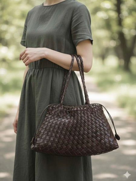 Chocolate Woven Leather Shoulder Bag