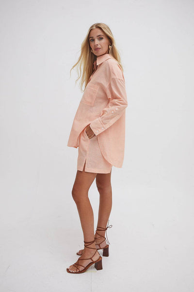 Heidi Orange Stripe Linen Blend Shorts by Fika