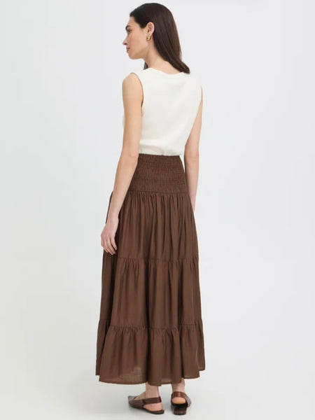 Brown Smock Waist Tiered Maxi by B.Young