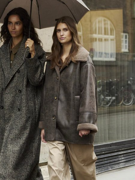 Chocolate Aviator Shearling Coat by Soaked