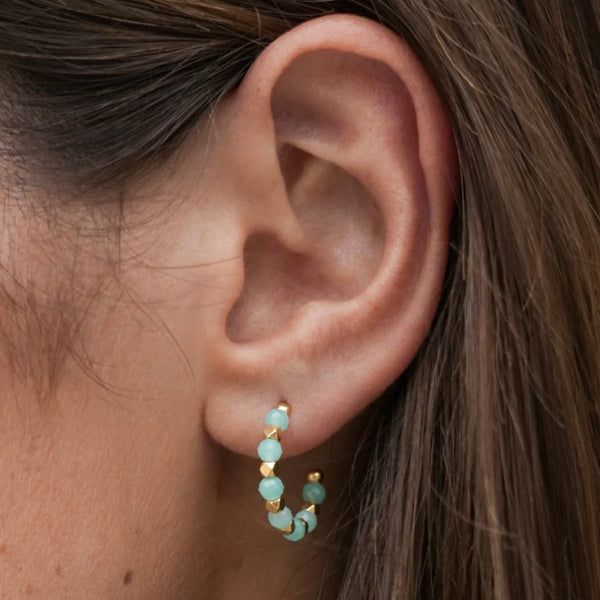 Turquoise Beaded Hoop Earrings by Estella Bartlett